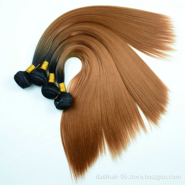 Cheap Soft Synthetic Hair Bundles,Ombre Deep Brown Color Double Weft Heat Resistant Fiber Hair Weave Yaki Straight 100g